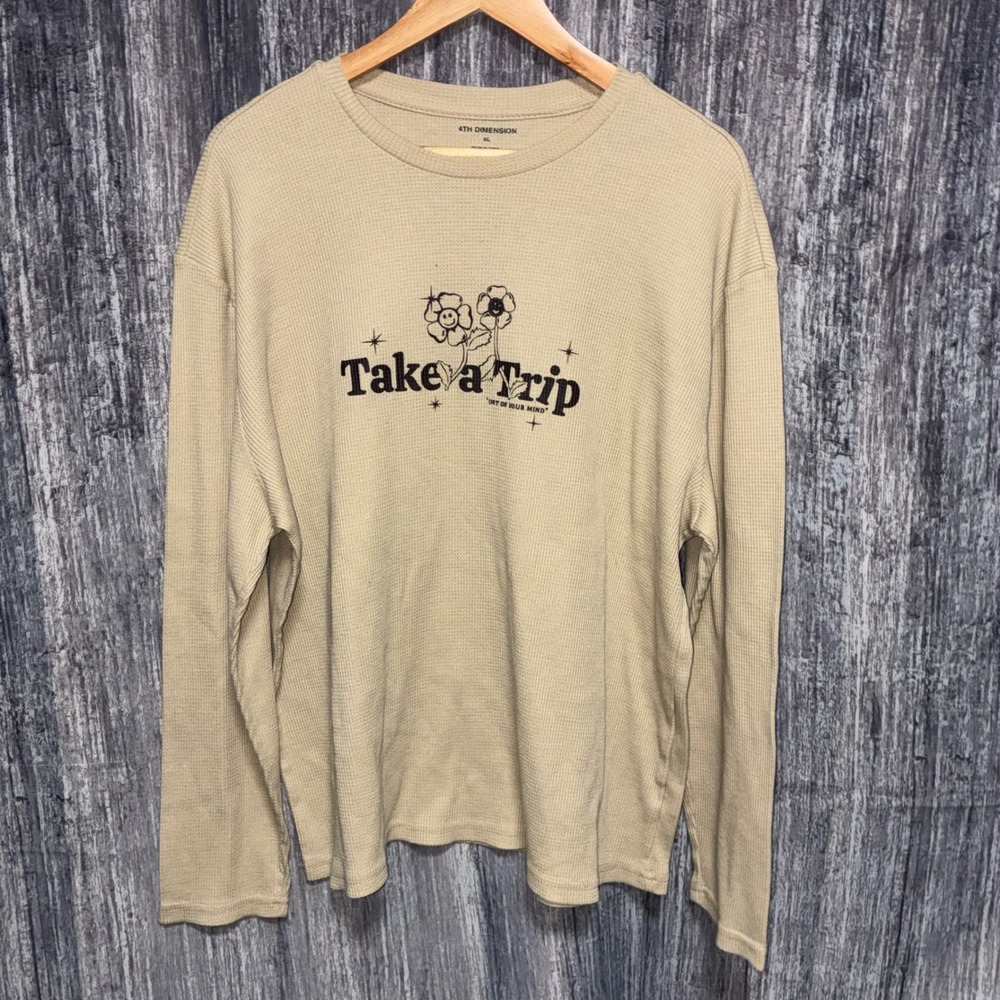 4TH Dimension Waffle‎ Knit Take A Trip Long Sleeve Thermal Men Size XL
